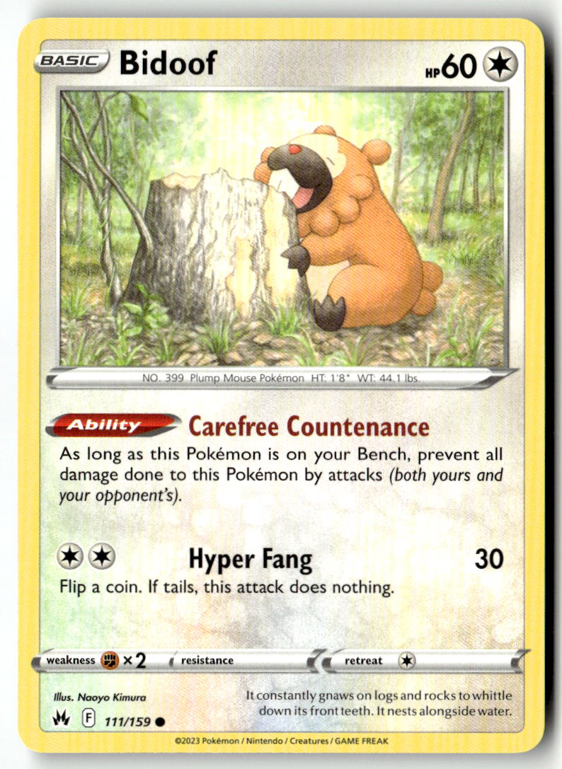Front of Bidoof 111/159 from Crown Zenith