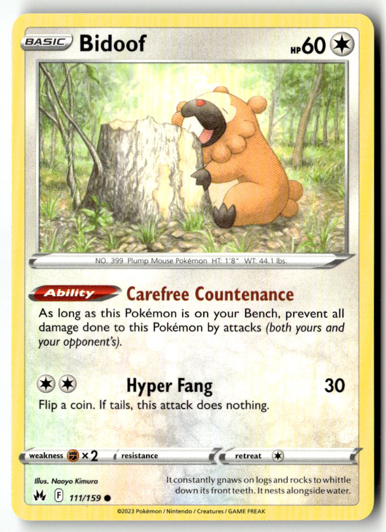 Front of Bidoof 111/159 from Crown Zenith