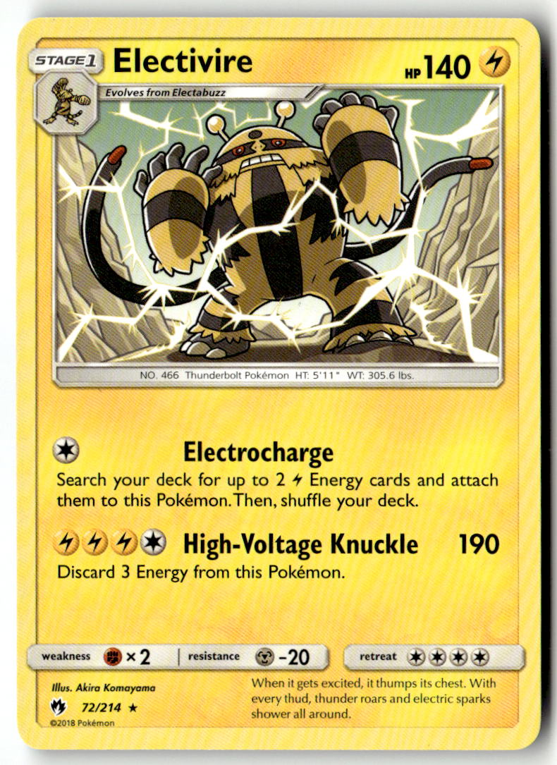 Front of Electivire 72/214 from SM - Lost Thunder