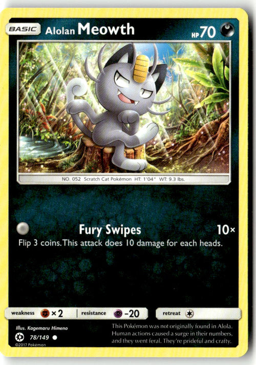 Front of Alolan Meowth 78/149 from SM Base Set