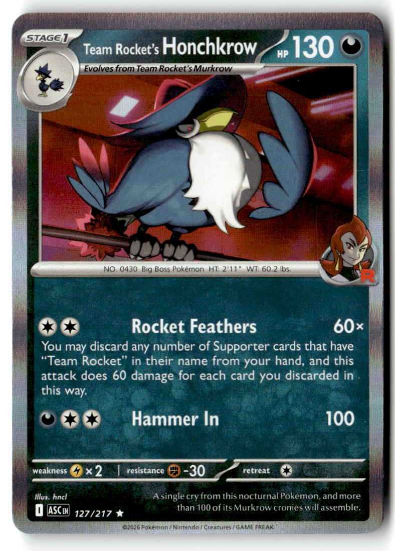 Front of Team Rocket's Honchkrow 127/217 from Ascended Heroes
