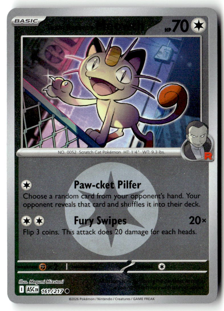 Front of Team Rocket's Meowth (Energy Symbol Pattern) 161/217 from Ascended Heroes