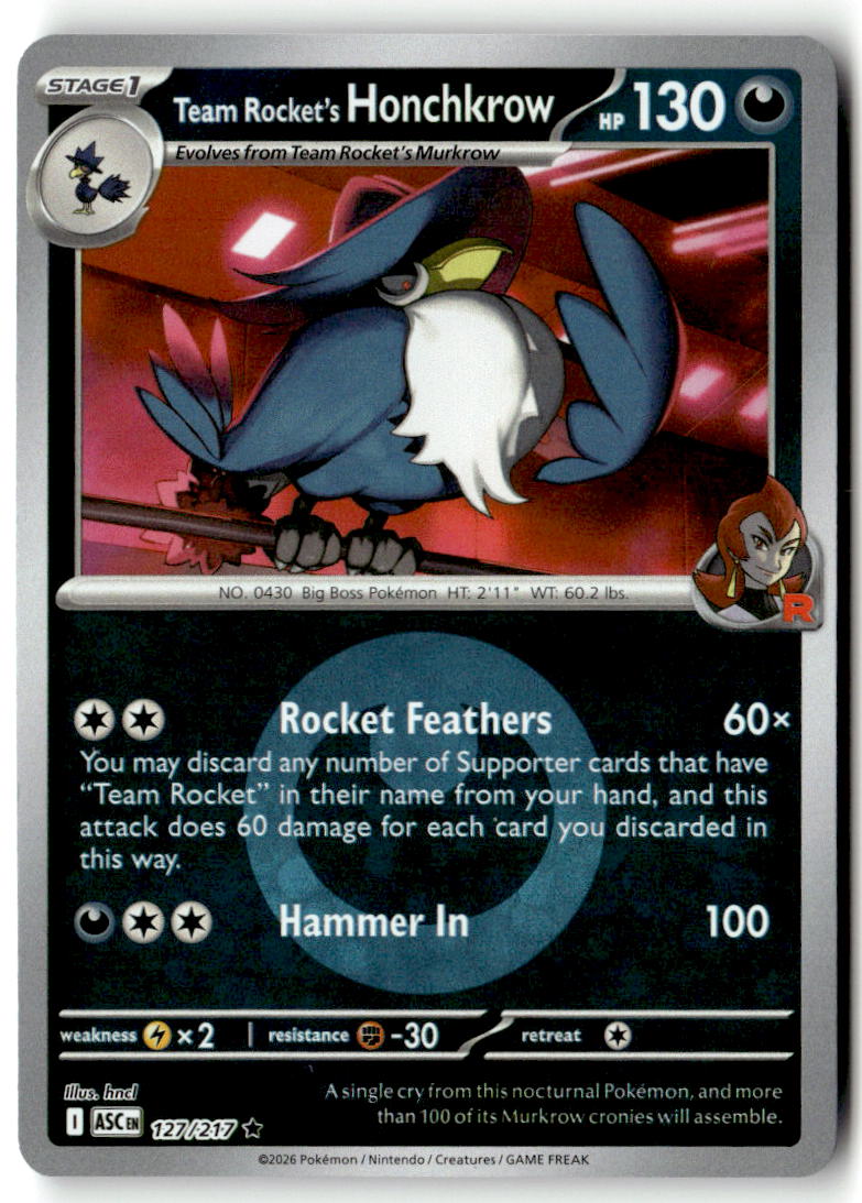 Front of Team Rocket's Honchkrow (Energy Symbol Pattern) 127/217 from Ascended Heroes