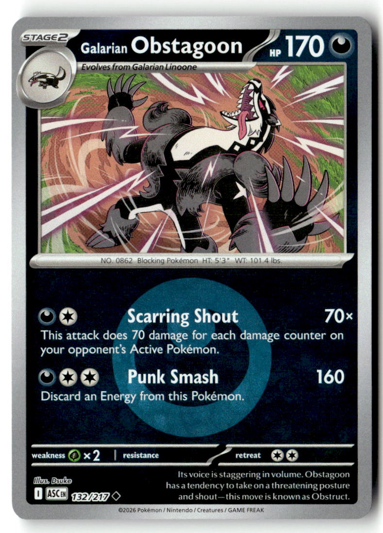 Front of Galarian Obstagoon - 132/217 (Energy Symbol Pattern) 132/217 from Ascended Heroes