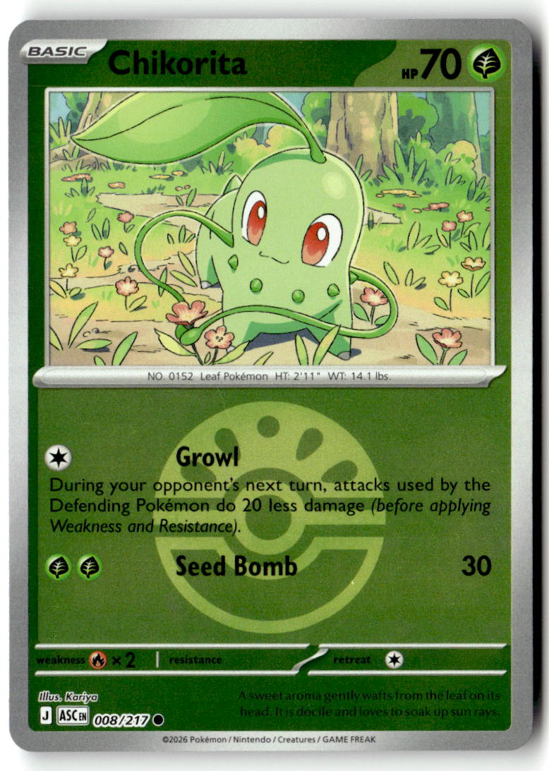 Front of Chikorita (Friend Ball) 008/217 from Ascended Heroes
