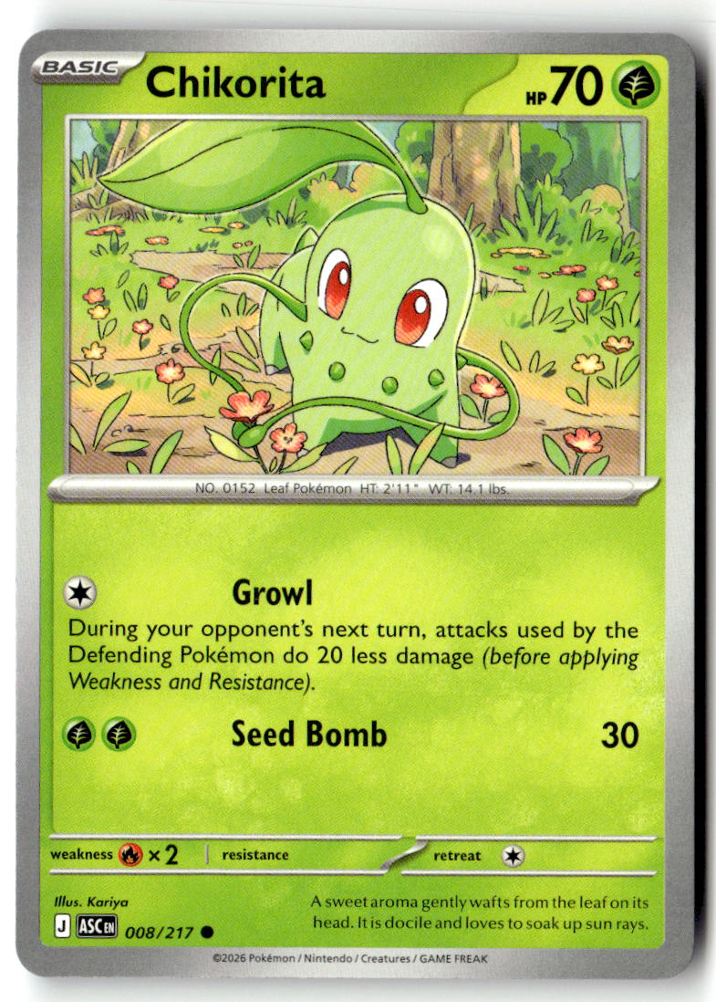 Front of Chikorita 008/217 from Ascended Heroes